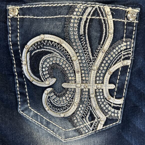 Miss Me "Leather Fleur de Lis" Rhinestone Pearls Curvy Boot 31 X 30 Bnfts Chrty - Picture 16 of 16